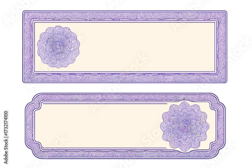 Classic gift certificate or voucher template set. Vector background with guilloche pattern and secure border. For banknote, money design, currency, coupon, check, award, diploma.