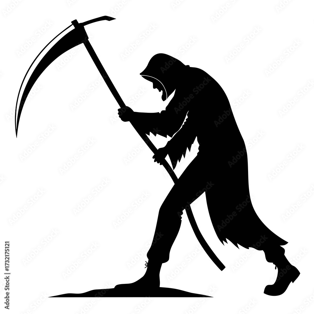 Φωτογραφία Silhouette of grim reaper with scythe in black