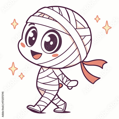 Adorable mummy character walking with stars