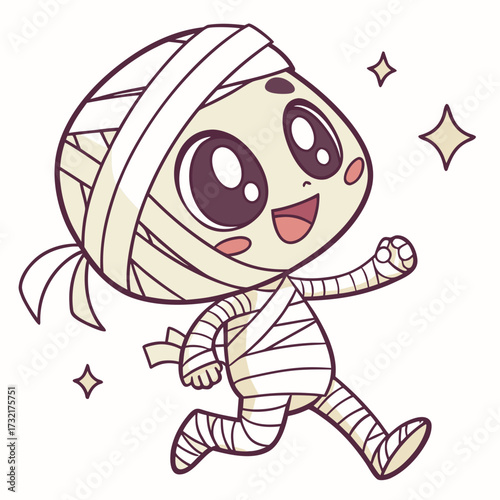 Happy mummy character running with stars