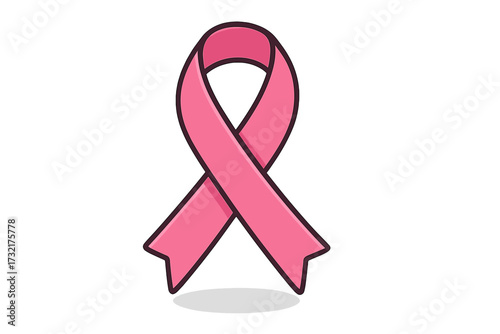 Pink awareness ribbon for breast cancer support, symbol of hope and health, vector cartoon illustration with shadow on white background, transparent isolated design