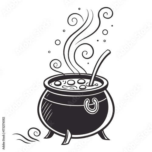 Illustration of a bubbling cauldron with steam