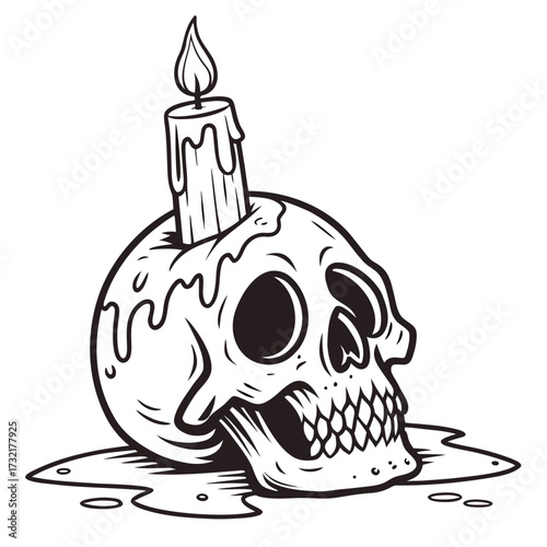 Skull with candle, a macabre and spooky image