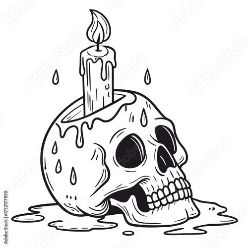 Skull with candle, a spooky and gothic illustration