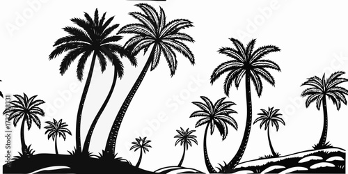 Collection of Black Palm Tree Silhouettes on a White Background