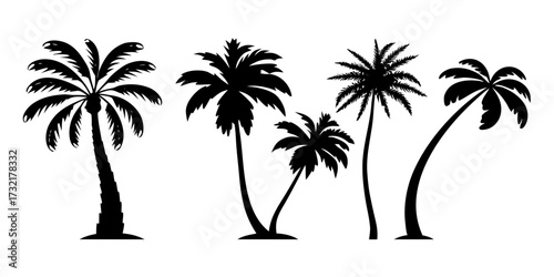 Black palm tree silhouettes on a white background
