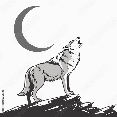 Wolf howling at the moon in a cartoon style