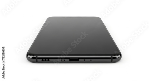 Black Modern Smartphone with Rounded Edges and Slim Design on White Background