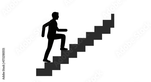 Silhouette of a person ascending stairs symbolizing progress and achievement towards a goal or