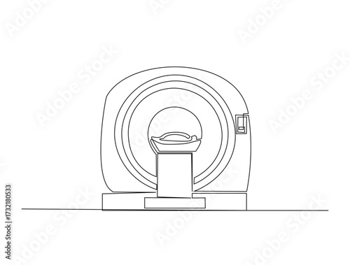 Continuous line art drawing of mri scanner health machine. Mri scanner in single line art drawing vector illustration. Editable stroke.