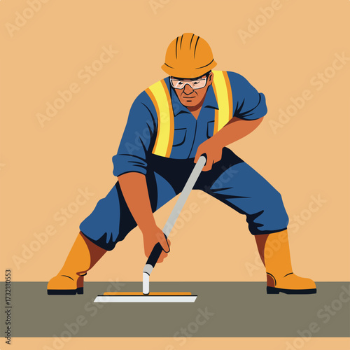 Worker smooths a surface
