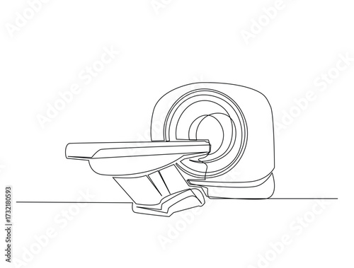Continuous line art drawing of mri scanner health machine. Mri scanner in single line art drawing vector illustration. Editable stroke.
