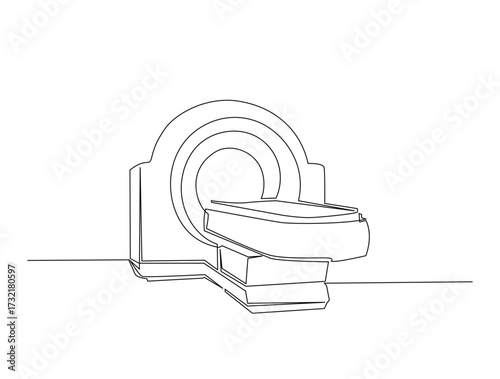 Continuous line art drawing of mri scanner health machine. Mri scanner in single line art drawing vector illustration. Editable stroke.