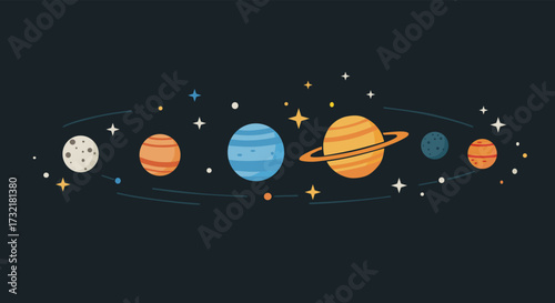 Flat Vector Illustration of Solar System Planets