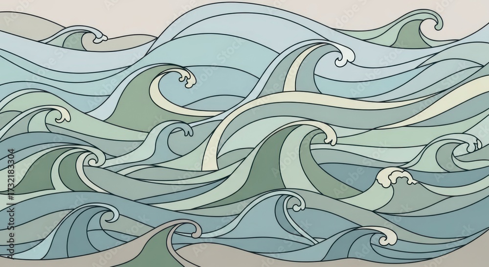 Fototapeta premium Stylized Abstract Ocean Waves with Rhythmic Undulations and Soothing Color Palette