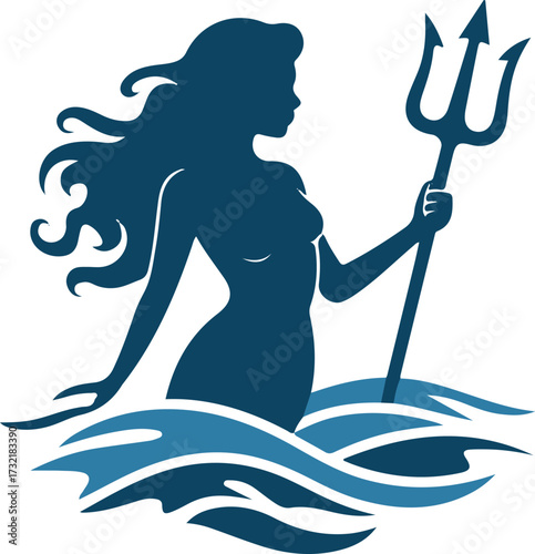 Silhouette of Mermaid with Trident