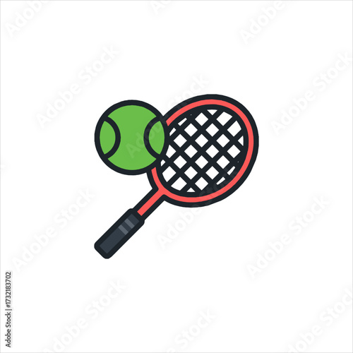 Tennis racket and ball representing the sport on a white surface, symbolizing athletic activity and recreational fun.