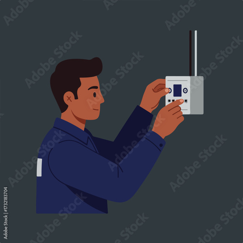 Worker operates panel