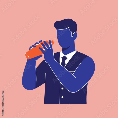 Bartender mixes drink in shaker