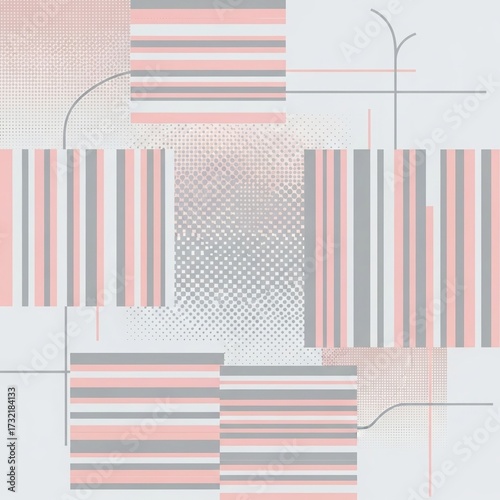 Modern geometric pattern with soft pastel stripes and subtle halftone textures
