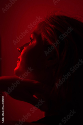 Siluette women Portrait with long hair in red color