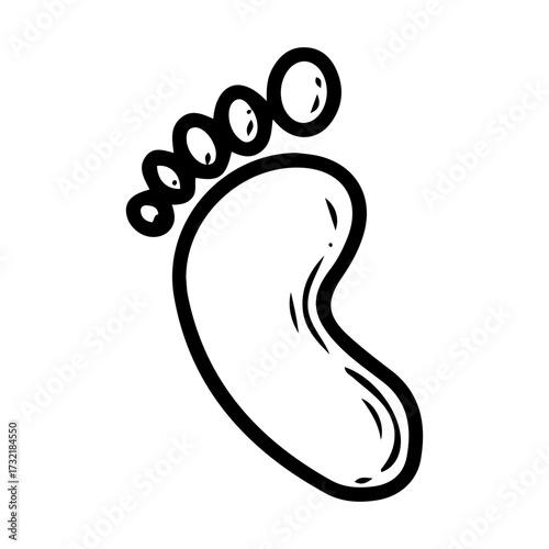 Baby footprint. Hand drawn doodle vector. Child leg, foot, and toes. Anatomy. Line art illustration.