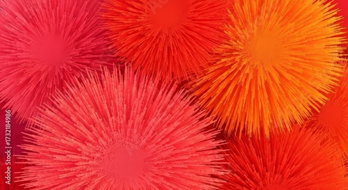 Vibrant abstract explosion of fiery red and orange spikes, a dynamic burst of energy and creativity