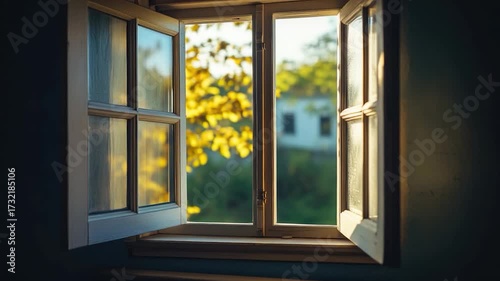 A window with sunlight pouring in, highlighting a warm and inviting interior