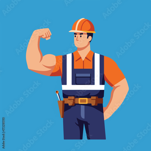 Cartoon builder shows bicep on blue