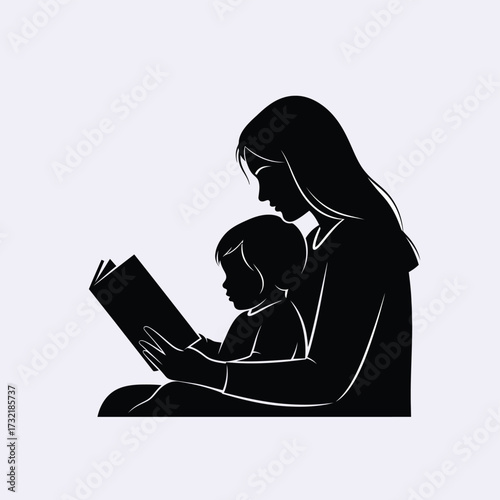 Silhouette of mother reading book to child creating cherished childhood memories silhouette