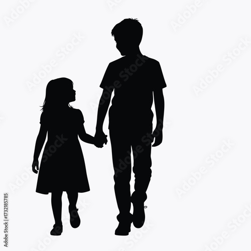 Silhouette of a brother and sister holding hands walking together family bond silhouette