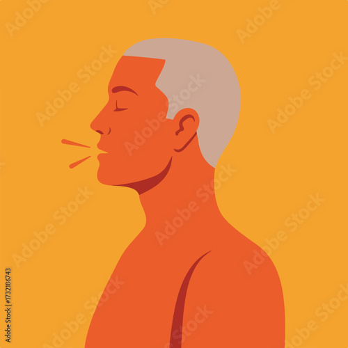 Orange profile of a man speaking with gray hair against a golden background
