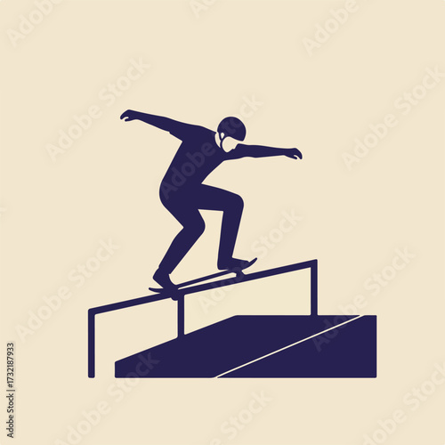 Skater silhouette on rail