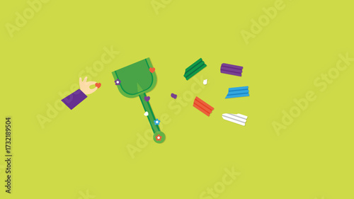 Hand throwing garbage into the trash. Vector illustration in flat style.