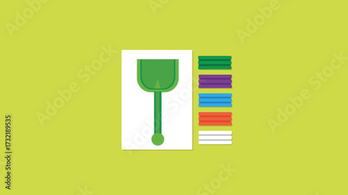 Shovel and plasticine on a green background. Vector illustration.