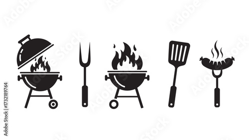 Barbecue icon set grill and sausage vector glyph illustration for summer picnic design