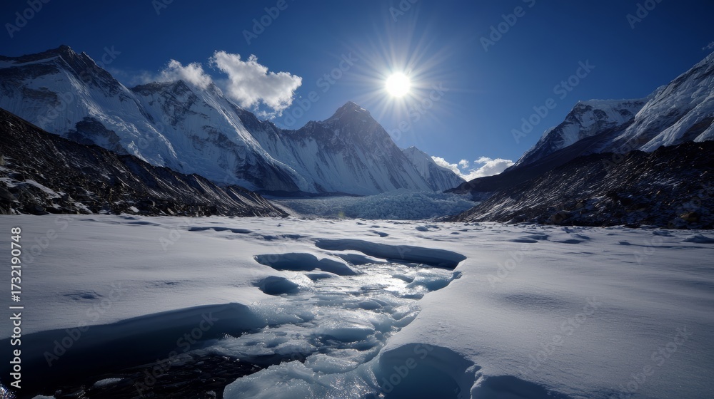 Obraz premium Majestic mountains and glacial ice himalayas nature photography bright sunlight wide-angle view serenity and adventure