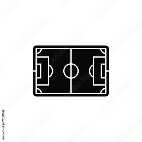 Simple black and white icon of a soccer field