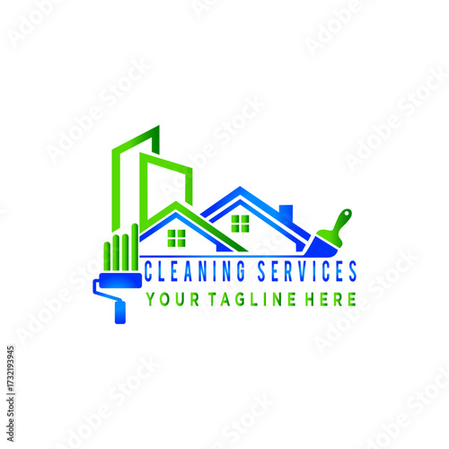 Cleaning Services Logo with Skyscrapers and Tools