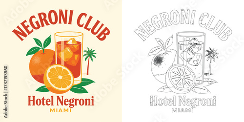 Negroni Club Cocktail Orange Drink Summer Bar Retro T Shirt Design Vector