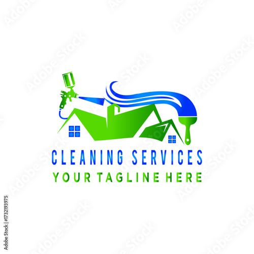 Cleaning Services Logo with Skyscrapers and Tools