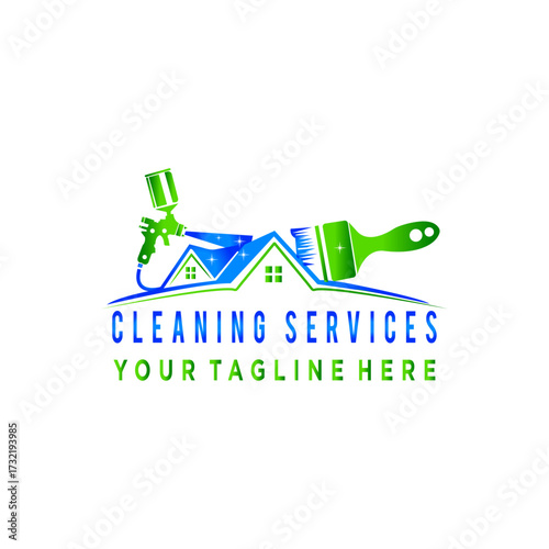 Cleaning Services Logo with Skyscrapers and Tools