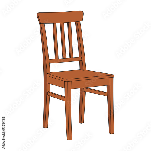 Wooden Chair Vector Illustration. A wooden chair with a backrest and four sturdy legs. Perfect for furniture design projects, interior design concepts, home decor presentations.