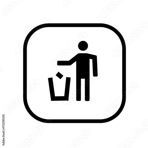 Simple Minimalist Style Recycle Symbol with Person Throwing Trash Sign