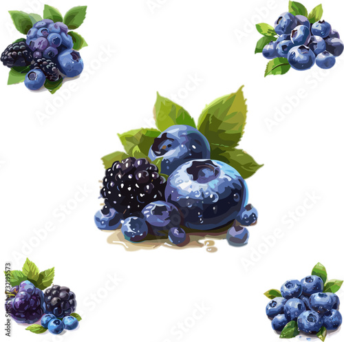 set of blueberries in color style, vectors illustration of fruits