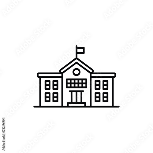 Simple outline icon of a classic school building