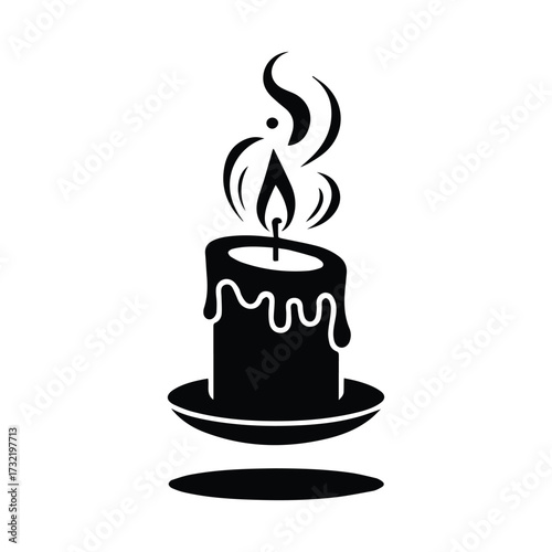 Burning candle with dripping wax and smoke silhouette for ambiance and warmth