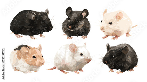 Vector illustration of a set of 6 different mice isolated on a white background