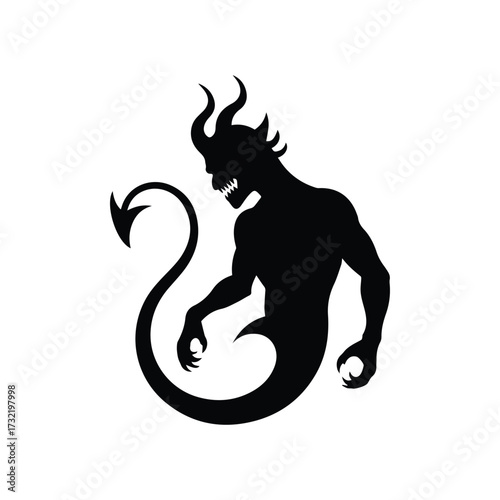 Mysterious silhouette of a demonic creature with horns and a wavy tail