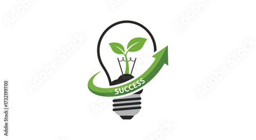 Illuminating growth: A light bulb sprouting success with an upward trending arrow